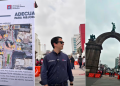Collage of a City Scene: Left Shows a Planning Map on a Banner, Center Features a Man in Sunglasses on a City Street, Right Shows a Large Arch with Statues. - Cambiando Mty