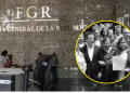 Group of people posing with a document outside a government building.